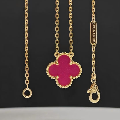 [LOXURA] NEW CLOVER 15MM PINK ENAMEL NECKLACE