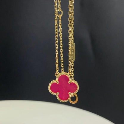[LOXURA] NEW CLOVER 15MM PINK ENAMEL NECKLACE