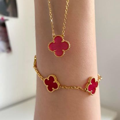 [LOXURA] NEW CLOVER 15MM PINK ENAMEL NECKLACE