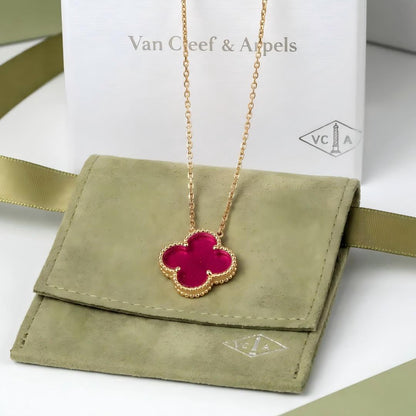 [LOXURA] NEW CLOVER 15MM PINK ENAMEL NECKLACE