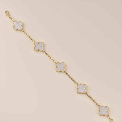 [LOXURA]CLOVER WHITE PEARL MOP 5 MOTIF BRACELET COLLECTION