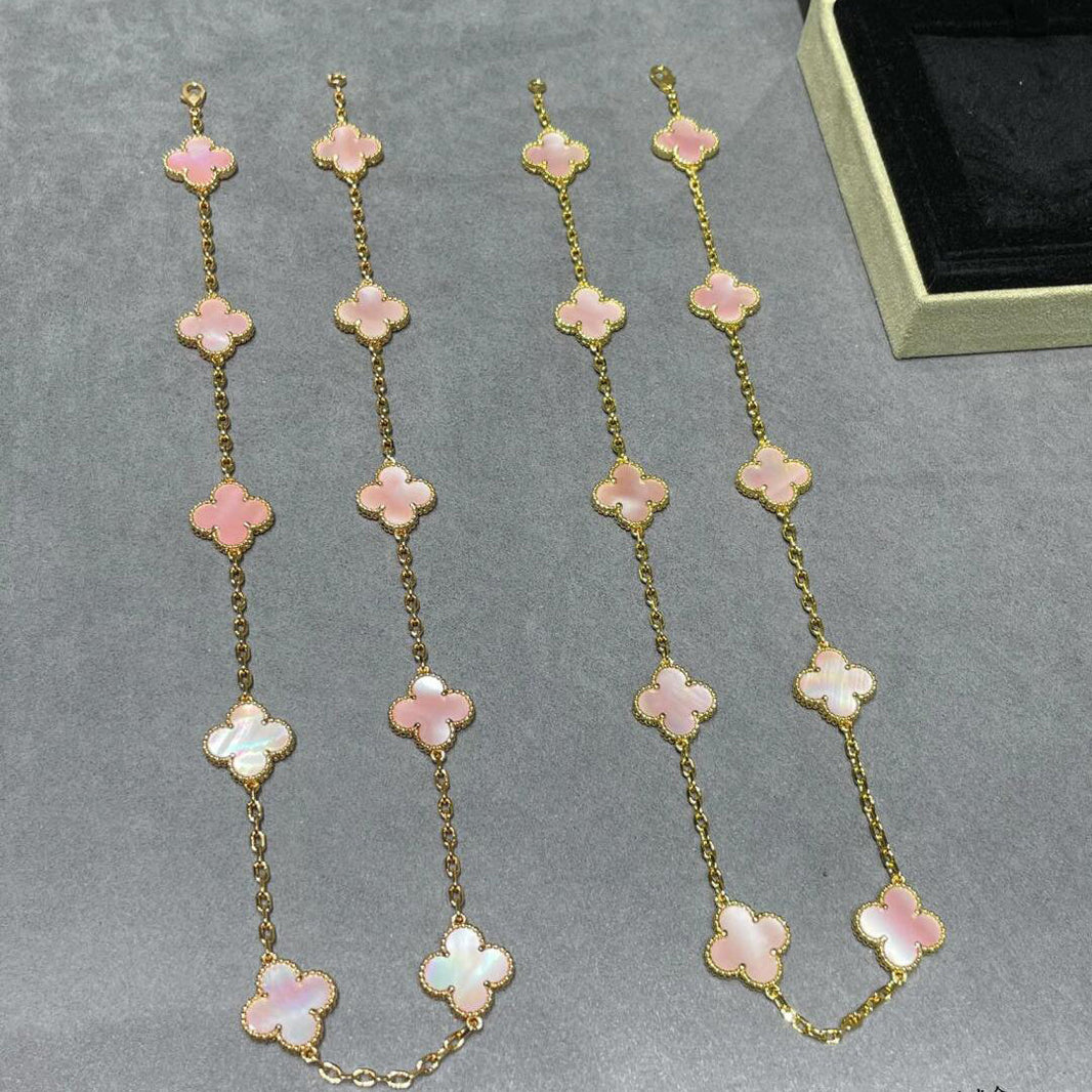 [LOXURA]CLOVER 10 MOTIFS PINK MOP NECKLACE
