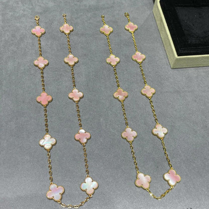 [LOXURA]CLOVER 10 MOTIFS PINK MOP NECKLACE