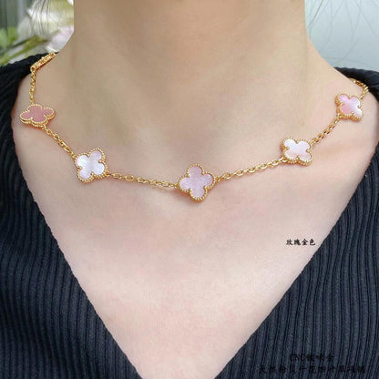 [LOXURA]CLOVER 10 MOTIFS PINK MOP NECKLACE