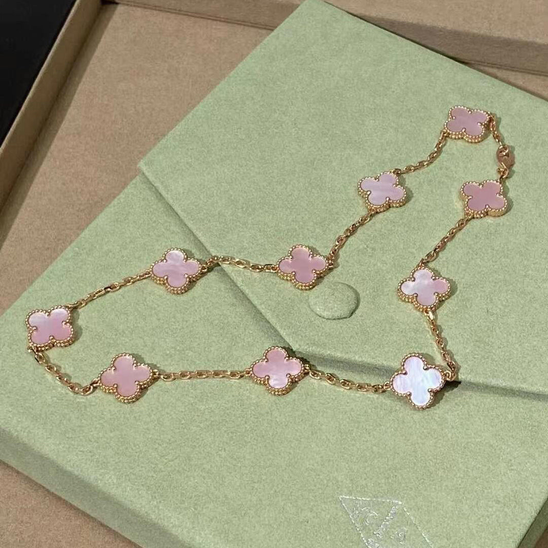 [LOXURA]CLOVER 10 MOTIFS PINK MOP NECKLACE