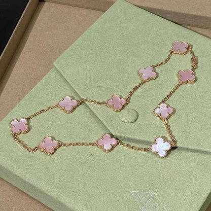 [LOXURA]CLOVER 10 MOTIFS PINK MOP NECKLACE