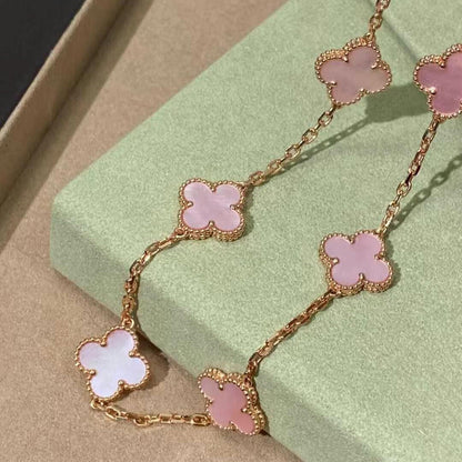 [LOXURA]CLOVER 10 MOTIFS PINK MOP NECKLACE