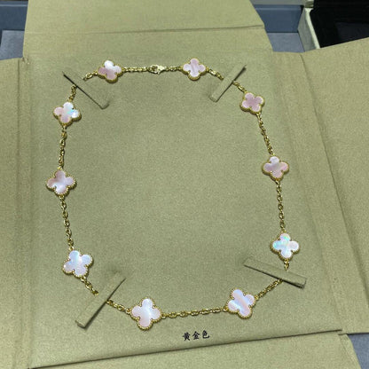 [LOXURA]CLOVER 10 MOTIFS PINK MOP NECKLACE