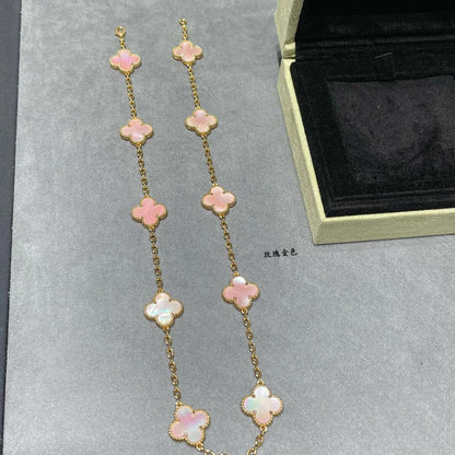 [LOXURA]CLOVER 10 MOTIFS PINK MOP NECKLACE