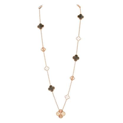 [LOXURA]DETACHABLE CLOVER 15(11+4) FLOWER ROSE GOLD NECKLACE SET