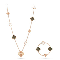 [LOXURA]DETACHABLE CLOVER 15(11+4) FLOWER ROSE GOLD NECKLACE SET
