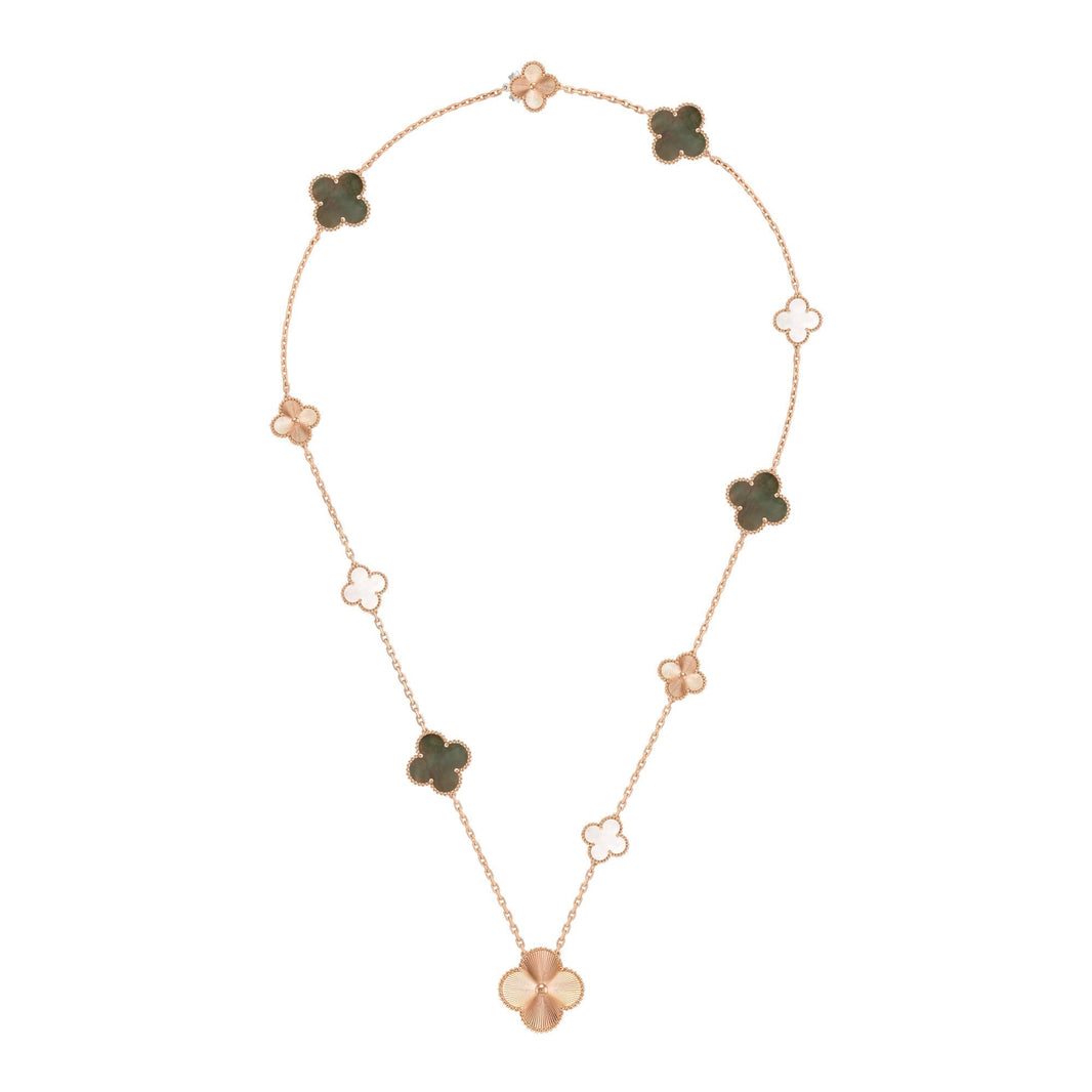 [LOXURA]DETACHABLE CLOVER 15(11+4) FLOWER ROSE GOLD NECKLACE SET