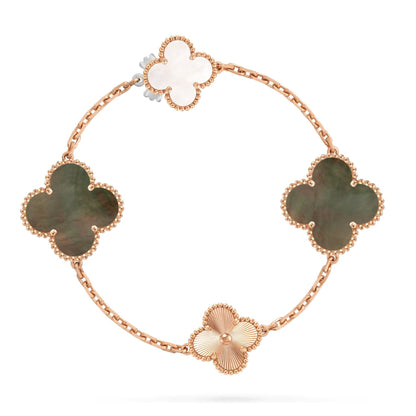 [LOXURA]DETACHABLE CLOVER 15(11+4) FLOWER ROSE GOLD NECKLACE SET