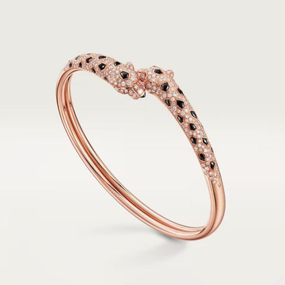 [LOXURA]PANTHERE DOUBLE HEADED HALF DIAMOND OPEN BRACELET