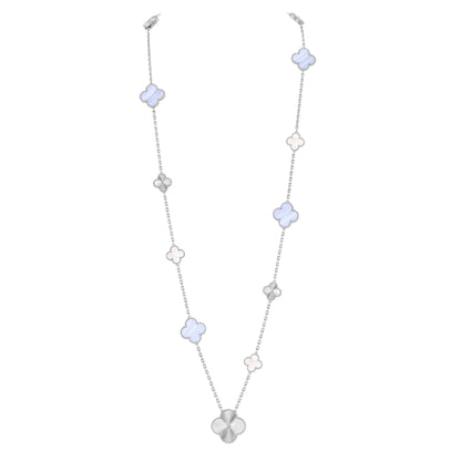 [LOXURA]DETACHABLE CLOVER 15(11+4) FLOWER SILVER NECKLACE SET