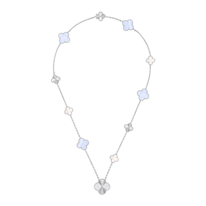 [LOXURA]DETACHABLE CLOVER 15(11+4) FLOWER SILVER NECKLACE SET