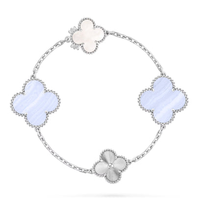 [LOXURA]DETACHABLE CLOVER 15(11+4) FLOWER SILVER NECKLACE SET