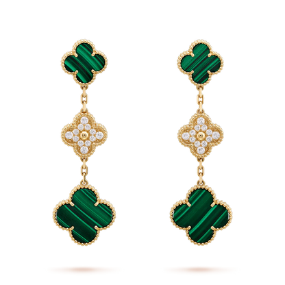 [LOXURA]CLOVER EARRINGS GOLD MALACHITE DIAMOND 3 MOTIF