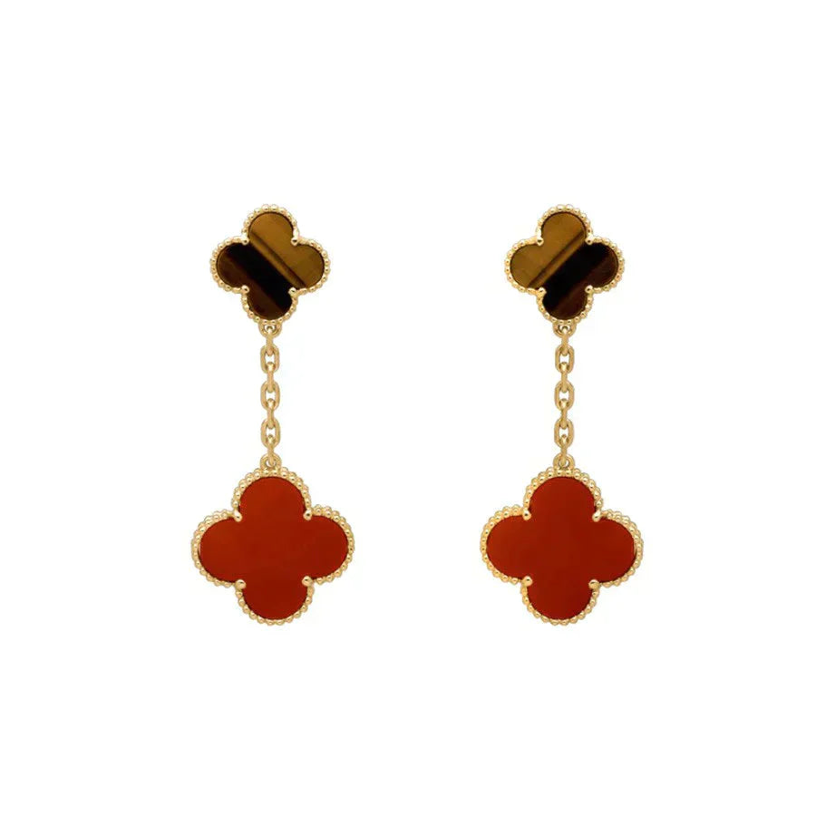[LOXURA]CLOVER  2 MOTIF  TIGER EYE CARNELIAN EARRINGS