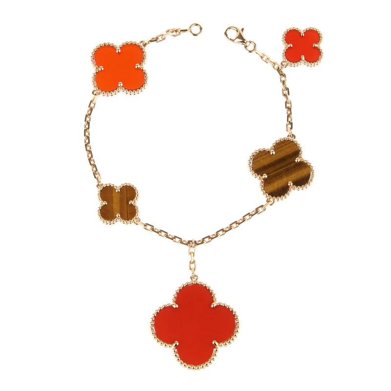 [LOXURA]CLOVER BRACELET 5 MOTIFS CARNELIAN TIGER EYE