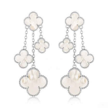 [LOXURA]CLOVER EARRINGS WHITE MOP 4 MOTIFS SILVER