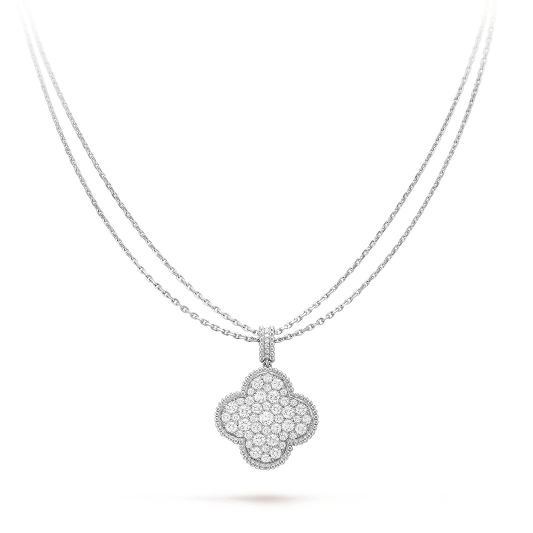 [LOXURA]CLOVER 25MM SILVER FULL DIAMOND BIG CLOVER NECKLACE