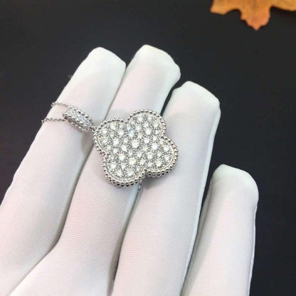 [LOXURA]CLOVER 25MM SILVER FULL DIAMOND BIG CLOVER NECKLACE