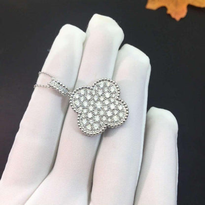 [LOXURA]CLOVER 25MM SILVER FULL DIAMOND BIG CLOVER NECKLACE