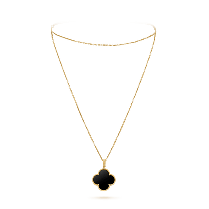 [LOXURA]CLOVER 25MM GOLD ONYX BIG CLOVER NECKLACE
