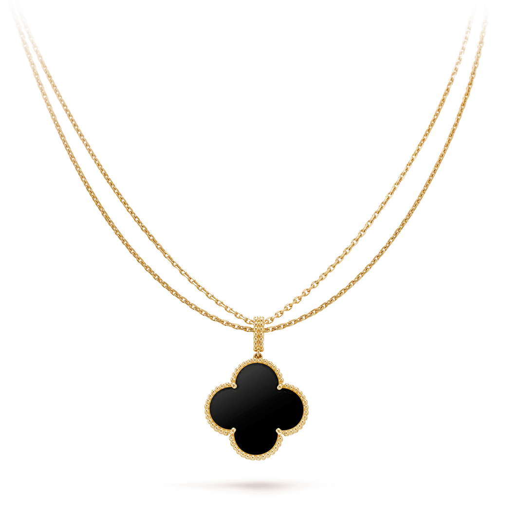 [LOXURA]CLOVER 25MM GOLD ONYX BIG CLOVER NECKLACE