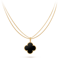 [LOXURA]CLOVER 25MM GOLD ONYX BIG CLOVER NECKLACE