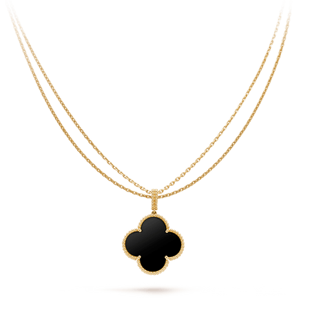 [LOXURA]CLOVER 25MM GOLD ONYX BIG CLOVER NECKLACE