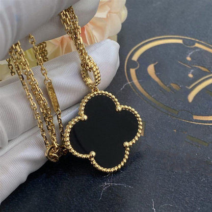 [LOXURA]CLOVER 25MM GOLD ONYX BIG CLOVER NECKLACE