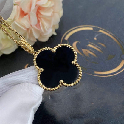 [LOXURA]CLOVER 25MM GOLD ONYX BIG CLOVER NECKLACE