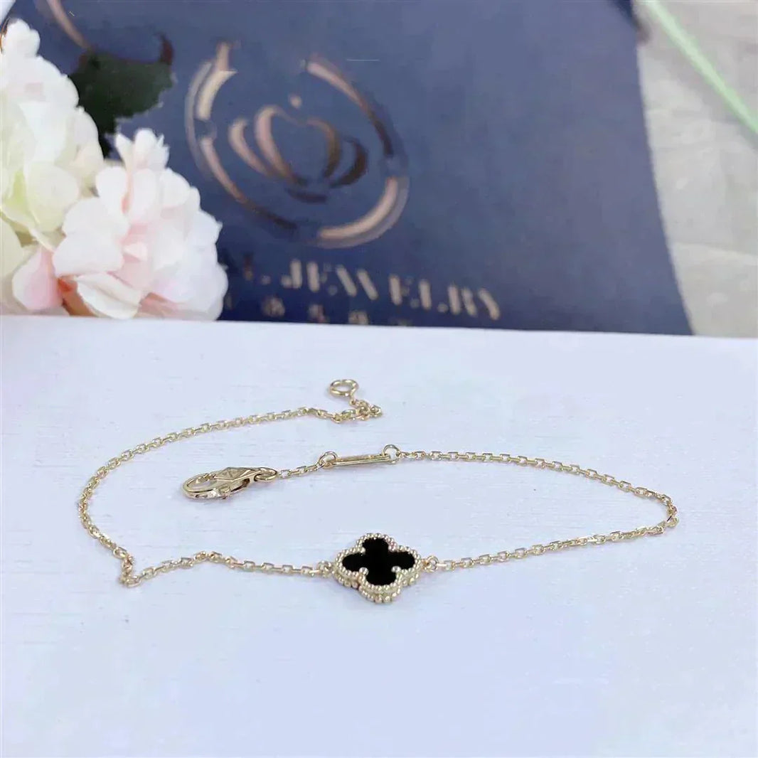 [LOXURA]CLOVER ONYX SINGLE FLOWER BRACELET