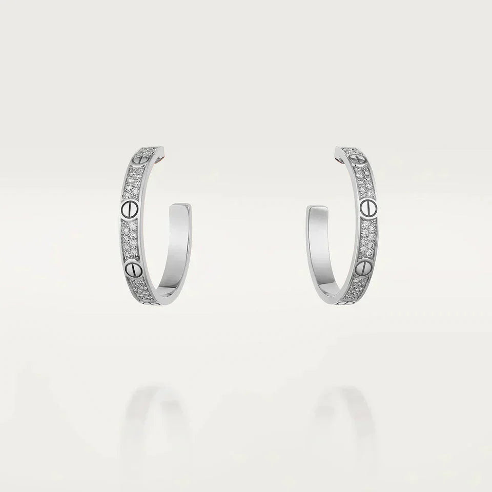 [LOXURA]LOVE DIAMOND SILVER HOOP EARRINGS