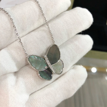 [LOXURA]LARGE BUTTERFLY SILVER PENDANT DIAMOND NECKLACE