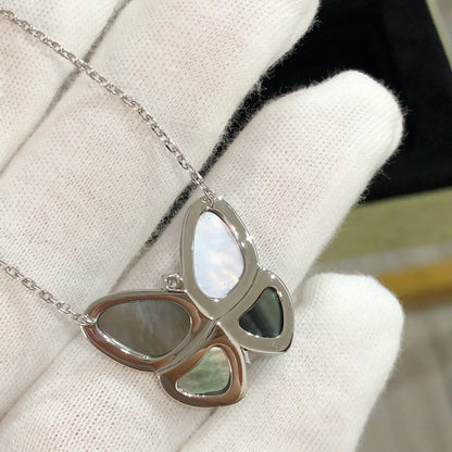 [LOXURA]LARGE BUTTERFLY SILVER PENDANT DIAMOND NECKLACE