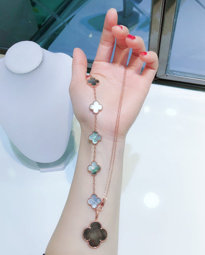 [LOXURA]COMBINED BRACELET 5 MOTIFS AND NECKLACE DARK MOP ROSE GOLD