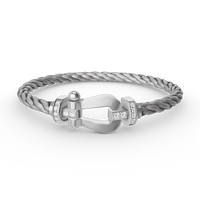 [LOXURA]FORCE LARGE HORSESHOE HALF DIAMOND BRACELET SILVER