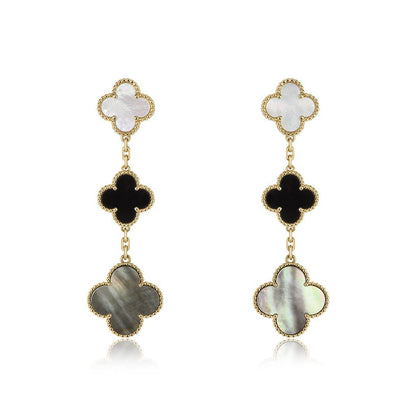 [LOXURA]CLOVER EARRINGS GOLD ONYX MOP 3 MOTIF
