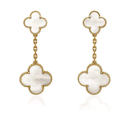 [LOXURA]CLOVER 2 MOTIF WHITE MOP EARRINGS